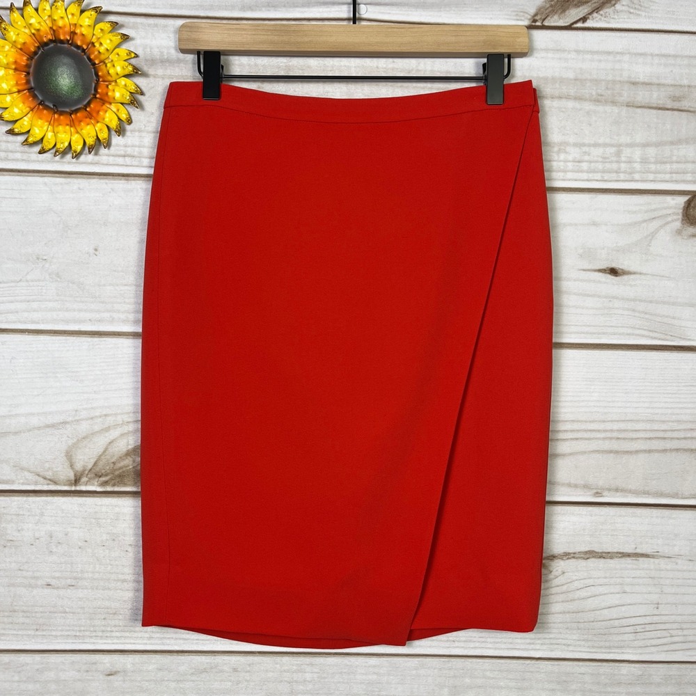 J. Crew Factory Size 4 Women's Red Wrap Pencil Skirt Knee Length Business Casual